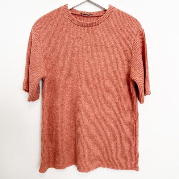 Zara Oversized Ribbed Textured Short Sleeve Raw Hem Shirt Top Blouse Size Small - Picture 3 of 8